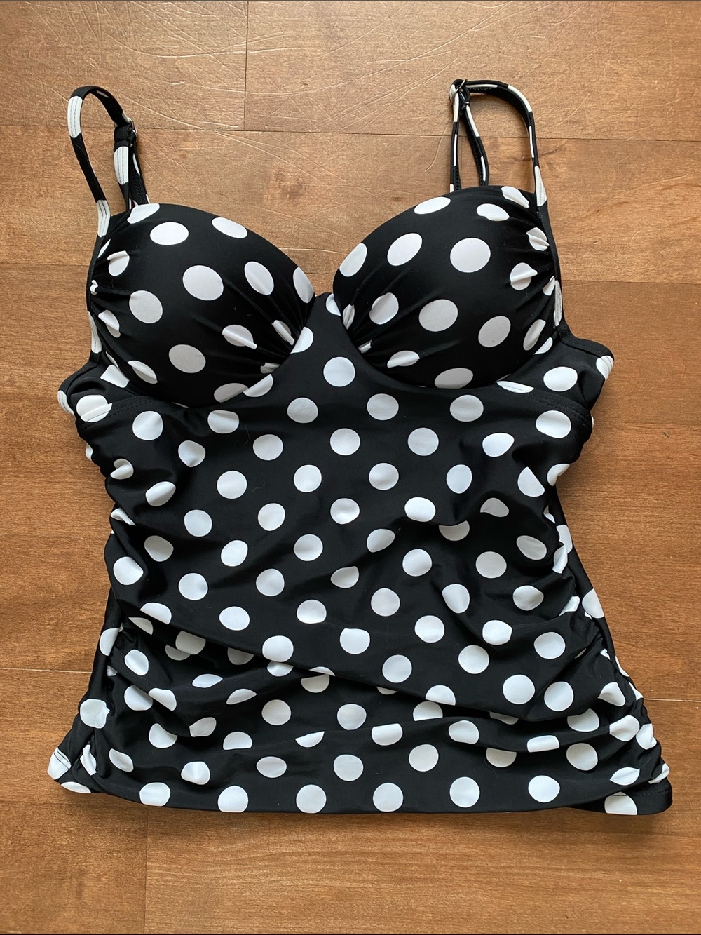 Women’s Black & White Polka Dot tankini top with Built-In Cups
